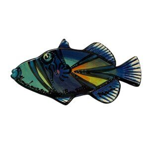 Ben Diller Signed Trigger Reef Fish Small Platter Plate Decor Maui Hawaii